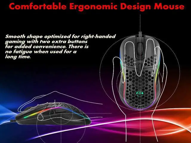 Alt view image 7 of 7 - USB Mouse with Lightweight Honeycomb Shell, Ergonomic Optical Computer Gaming Mice, 6400 DPI Adjustable,6 RGB Lighting Gaming Mice & 7 Buttons Programmable Driver for PC Gamers and Xbox and PS4
