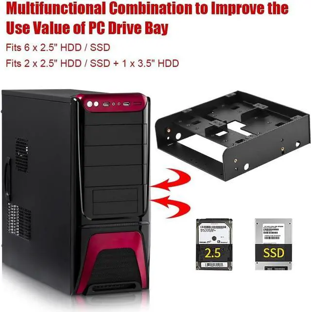 Alt view image 7 of 7 - 5.25'' to 3.5''/ 2.5'' Bay Mounting Bracket Kit, 5.25" Bay SSD to Dual 2.5" HDD/SSD & One 3.5" HDD/Device Front Bay with Mounting Screws