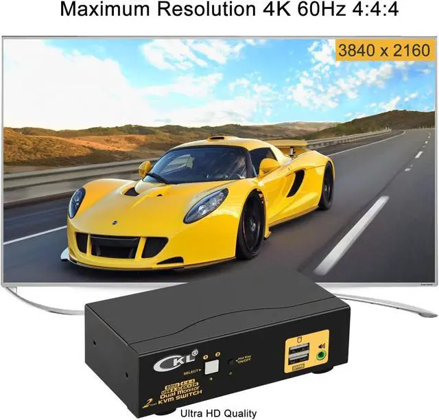 Alt view image 7 of 7 - 2 Port KVM Switch Dual Monitor HDMI 4K 60Hz for 2 Computers 2 Extended Display with Cables, No Extra USB 2.0 HUB, Supports YUV 4:4:4, HDCP 1.4, HDR 10, EDID, Audio, Hotkey 922HUA-1A