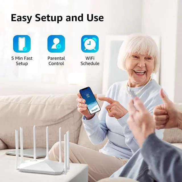 Alt view image 3 of 7 - Gigabit WiFi Router, Dual Band Smart Wireless Router, AC2100 4x4 MU-MIMO & 7 External Antennas for Strong Signal and High Speed, Parental Control, Guest Network, Easy Setup (Model K7W)