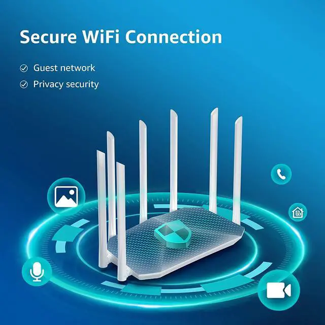 Alt view image 4 of 7 - Gigabit WiFi Router, Dual Band Smart Wireless Router, AC2100 4x4 MU-MIMO & 7 External Antennas for Strong Signal and High Speed, Parental Control, Guest Network, Easy Setup (Model K7W)