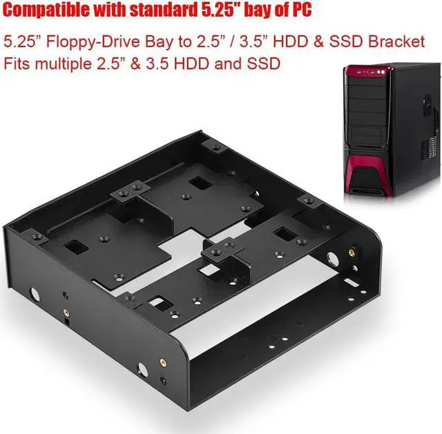 Alt view image 4 of 7 - 5.25'' to 3.5''/ 2.5'' Bay Mounting Bracket Kit, 5.25" Bay SSD to Dual 2.5" HDD/SSD & One 3.5" HDD/Device Front Bay with Mounting Screws