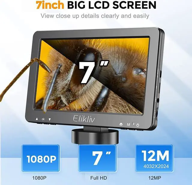 Alt view image 7 of 7 - 7'' LCD Digital Microscope 1200X, 1080P Coin Microscope with 12MP Camera Sensor, Wired Remote, 10 LED Lights, Soldering Electronic Microscope for Adult, Compatible with Windows/Mac OS