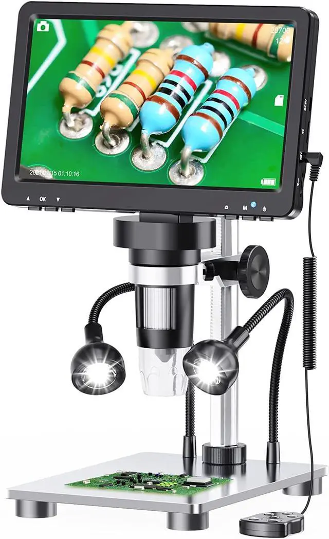 Main image of 7'' LCD Digital Microscope 1200X, 1080P Coin Microscope with 12MP Camera Sensor, Wired Remote, 10 LED Lights, Soldering Electronic Microscope for Adult, Compatible with Windows/Mac OS