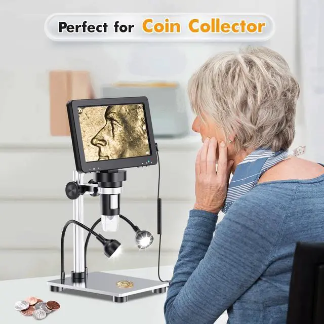Alt view image 3 of 7 - 7'' LCD Digital Microscope 1200X, 1080P Coin Microscope with 12MP Camera Sensor, Wired Remote, 10 LED Lights, Soldering Electronic Microscope for Adult, Compatible with Windows/Mac OS