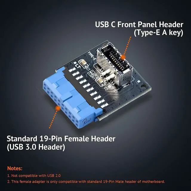 Alt view image 2 of 6 - Computer Mainboard USB 3.0 Front 19PIN to 3.1 Type-C Front Panel Header Type-E Adapter 20 to 19 Pin Expansion Card(Header-180°)