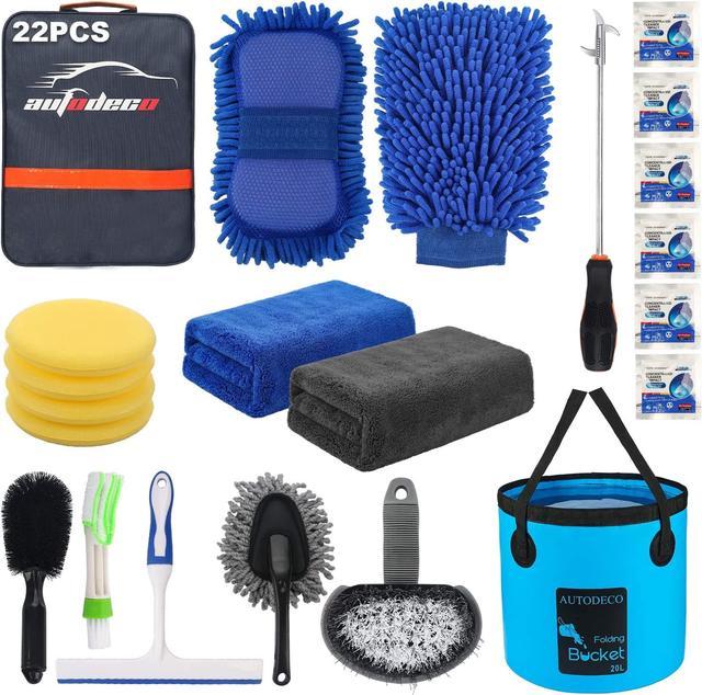 22Pcs Car Wash Cleaning Tools Kit Car Detailing Set with Blue Canvas Bag  Collapsible Bucket Wash Mitt Sponge Towels Tire Brush Window Scraper Duster  Complete Interior Car Care Kit 