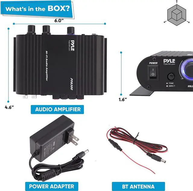 Alt view image 5 of 7 - Power Home HiFi Stereo Amplifier - 90 Watt Portable Dual Channel Surround Sound Audio Receiver w/ 12V Adapter - For Subwoofer Speaker, MP3, iPad, iPhone, Car, Marine Boat, PA System - PFA300