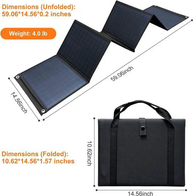 Alt view image 3 of 6 - Foldable Solar Panel – 60W Portable Solar Panels with 5V USB and 18V DC for Camping ,Cell Phone,Tablet and 5-18V Devices – Compatible with Solar Generators Power Stations