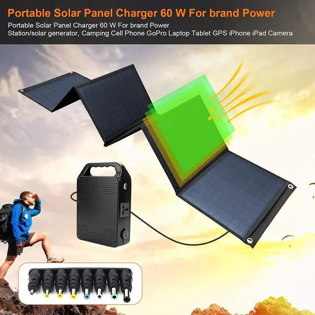 Alt view image 4 of 6 - Foldable Solar Panel – 60W Portable Solar Panels with 5V USB and 18V DC for Camping ,Cell Phone,Tablet and 5-18V Devices – Compatible with Solar Generators Power Stations