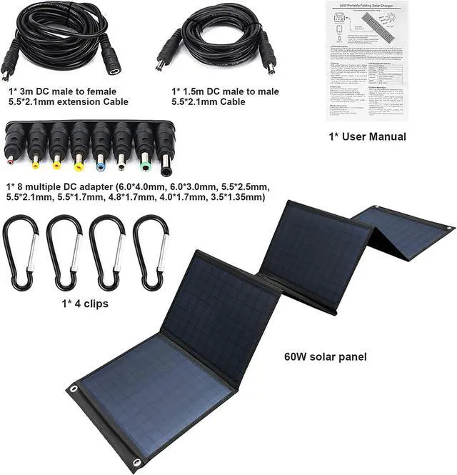 Alt view image 5 of 6 - Foldable Solar Panel – 60W Portable Solar Panels with 5V USB and 18V DC for Camping ,Cell Phone,Tablet and 5-18V Devices – Compatible with Solar Generators Power Stations
