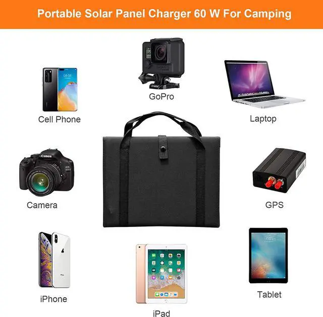 Alt view image 2 of 6 - Foldable Solar Panel – 60W Portable Solar Panels with 5V USB and 18V DC for Camping ,Cell Phone,Tablet and 5-18V Devices – Compatible with Solar Generators Power Stations