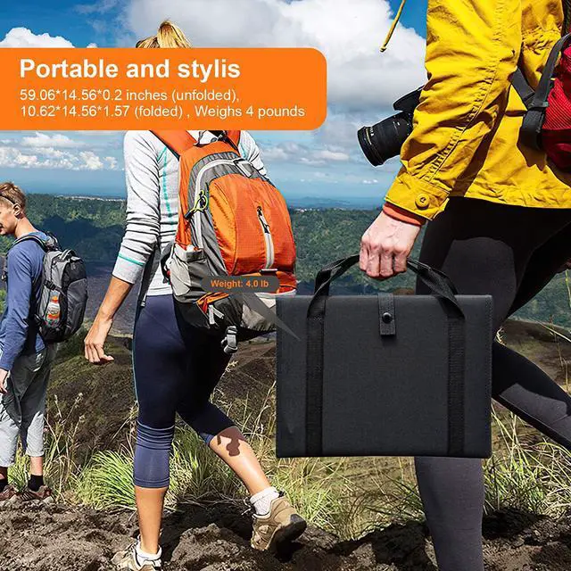 Alt view image 6 of 6 - Foldable Solar Panel – 60W Portable Solar Panels with 5V USB and 18V DC for Camping ,Cell Phone,Tablet and 5-18V Devices – Compatible with Solar Generators Power Stations