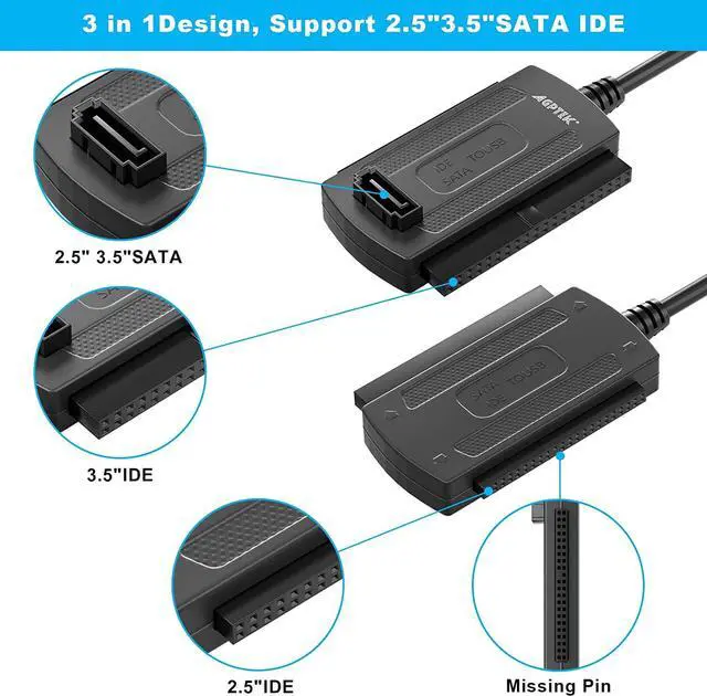 Alt view image 2 of 7 - SATA/PATA/IDE Drive to USB 2.0 Adapter Converter Cable for Hard Drive Disk HDD 2.5" 3.5", Compatible with USB 1.1/2.0/3.0, with External AC Power Adapter Included