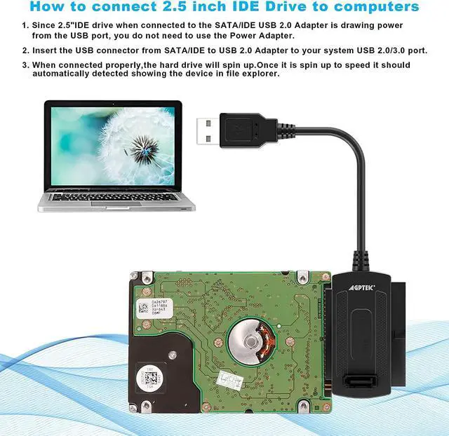 Alt view image 5 of 7 - SATA/PATA/IDE Drive to USB 2.0 Adapter Converter Cable for Hard Drive Disk HDD 2.5" 3.5", Compatible with USB 1.1/2.0/3.0, with External AC Power Adapter Included