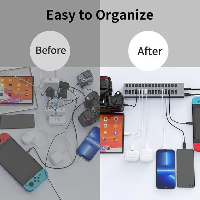 Alt view image 2 of 7 - Powered USB Hub,16 Ports USB 3.0 Data Hub, Individual On/Off Switches, 12V7.5A 90W Power Adapter, USB Hub 3.0 Splitter Extension for MacBook, Mac Pro/Mini, iMac, Surface Pro Laptop/PC