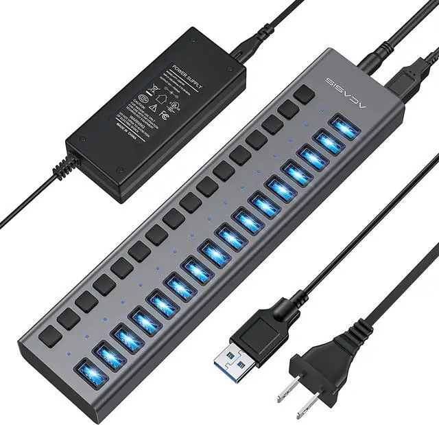 Main image of Powered USB Hub,16 Ports USB 3.0 Data Hub, Individual On/Off Switches, 12V7.5A 90W Power Adapter, USB Hub 3.0 Splitter Extension for MacBook, Mac Pro/Mini, iMac, Surface Pro Laptop/PC
