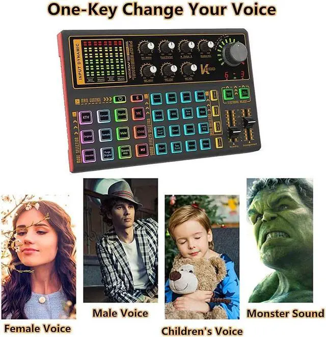 Alt view image 6 of 7 - Professional Audio Mixer, K300 Live Sound Card and Audio Interface Sound Board with Multiple DJ Mixer Effects,Voice Changer and LED Light, Prefect for Streaming/Podcasting/Gaming/Recording/YouTube/PC