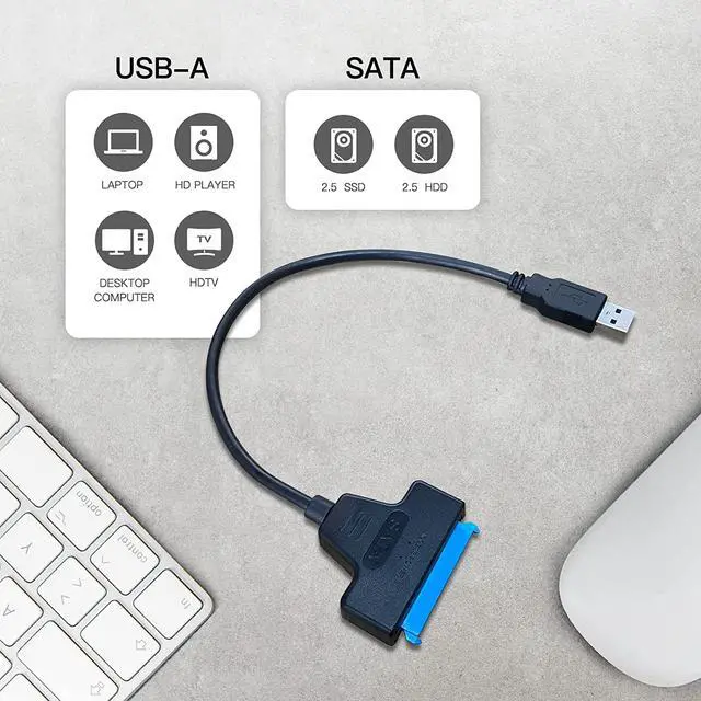 Alt view image 6 of 6 - SATA to USB A Cable, USB 3.0 SATA I/II/III Hard Drive Adapter Cable for 2.5 inch SSD & HDD Optimized for SSD/HDD Data Transfer, Support UASP Black