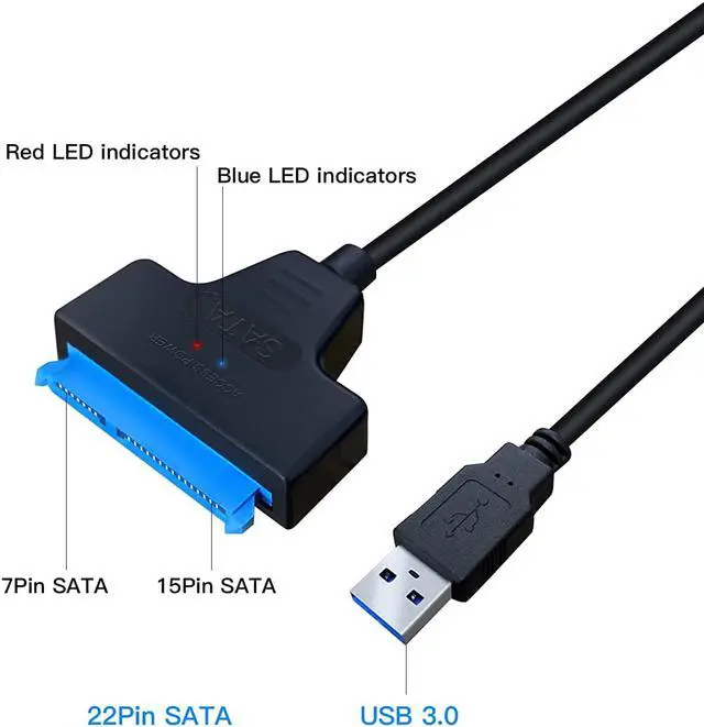 Alt view image 4 of 6 - SATA to USB A Cable, USB 3.0 SATA I/II/III Hard Drive Adapter Cable for 2.5 inch SSD & HDD Optimized for SSD/HDD Data Transfer, Support UASP Black