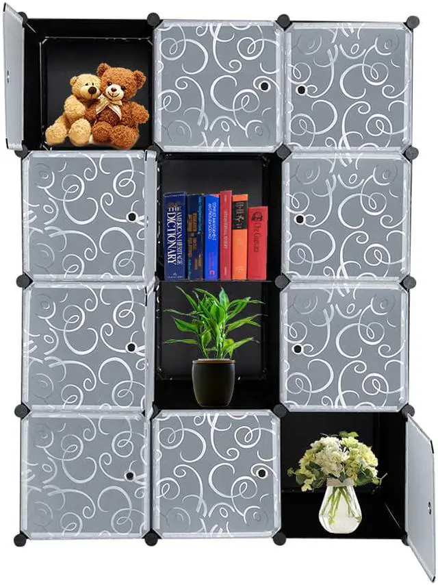 Alt view image 6 of 7 - Cube Storage Organizer, 12-Cube Closet Storage Shelves, DIY Plastic Closet Cabinet, Modular Bookcase, Storage Shelving with Doors for Bedroom, Living Room, Office
