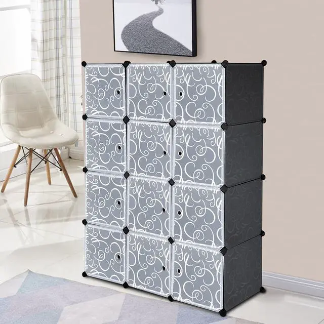 Alt view image 7 of 7 - Cube Storage Organizer, 12-Cube Closet Storage Shelves, DIY Plastic Closet Cabinet, Modular Bookcase, Storage Shelving with Doors for Bedroom, Living Room, Office