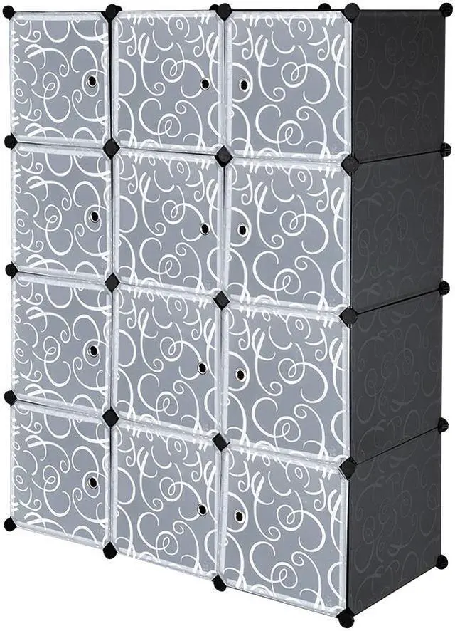 Main image of Cube Storage Organizer, 12-Cube Closet Storage Shelves, DIY Plastic Closet Cabinet, Modular Bookcase, Storage Shelving with Doors for Bedroom, Living Room, Office