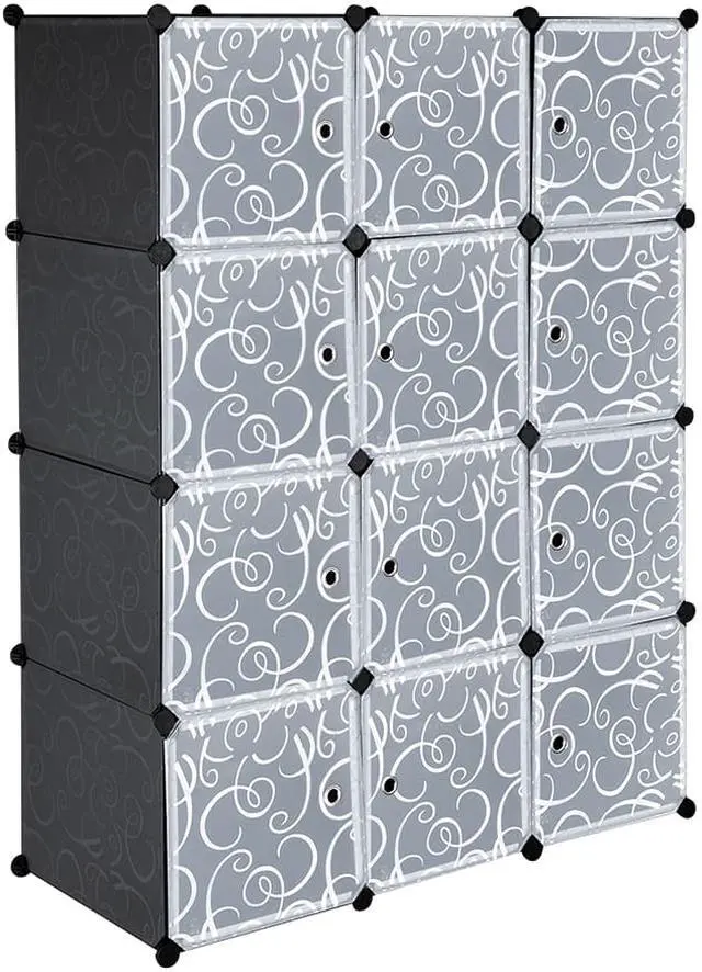 Alt view image 3 of 7 - Cube Storage Organizer, 12-Cube Closet Storage Shelves, DIY Plastic Closet Cabinet, Modular Bookcase, Storage Shelving with Doors for Bedroom, Living Room, Office