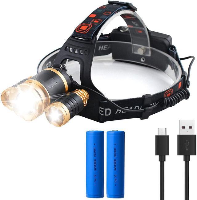 LED Headlamp Zoomable Modes Bright LED Headlights with Rechargeable  Batteries USB Cable for Camping Biking Hunting Fishing Outdoor Sports 