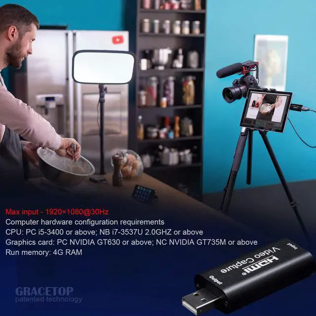 Alt view image 7 of 7 - HDMI to USB Capture Card HDMI to USB 2.0/3.0 Audio Video Capture Cards 1080p 30fps Record via DSLR Camcorder Action Cam for High Definition Acquisition, Broadcast Live