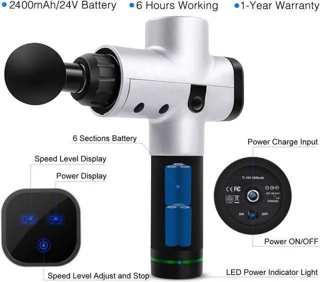 Alt view image 3 of 7 - Massage Gun Deep Tissue Percussion Muscle Massager for Pain Relief, Handheld Electric Body Massager Sports Drill Portable Super Quiet Brushless Motor