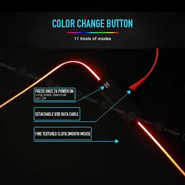 Alt view image 3 of 7 - RGB Soft Gaming Mouse Pad Glowing Led Extended Mousepad Non-Slip Rubber Base Computer Keyboard Pad Mat