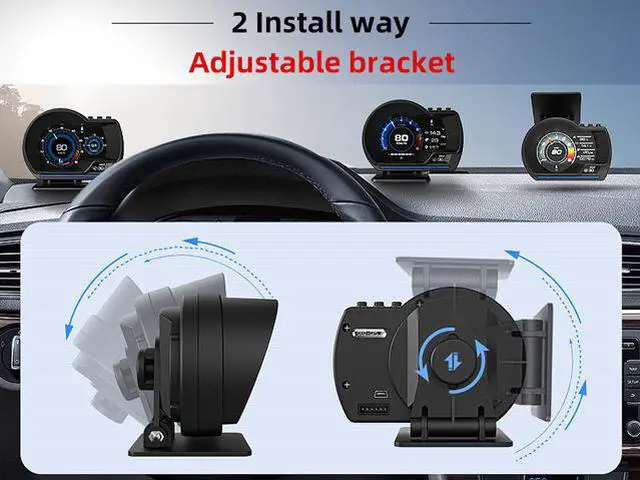 Alt view image 5 of 7 - Car HUD OBD2 GPS Smart head up display Speed monitoring 9 interface Digital Gauge Meter Turbo Brake Test OBD Scanner