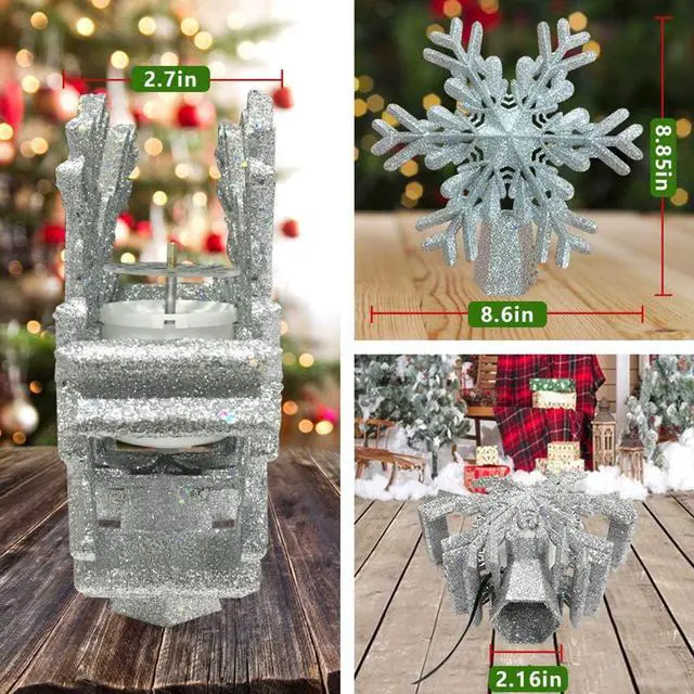 Alt view image 6 of 6 - SOVAWIN Christmas Tree Toppers Decoration with Snowflake Projector, Glittered Star Tree Topper for Holiday Fantastic Romantic Indoor Light Lamp Gift