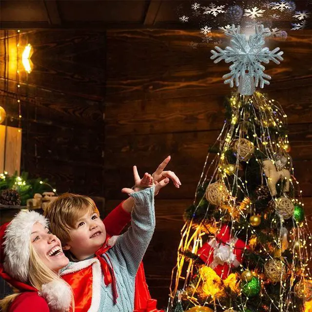 Alt view image 4 of 6 - SOVAWIN Christmas Tree Toppers Decoration with Snowflake Projector, Glittered Star Tree Topper for Holiday Fantastic Romantic Indoor Light Lamp Gift