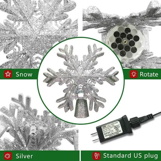 Alt view image 2 of 6 - SOVAWIN Christmas Tree Toppers Decoration with Snowflake Projector, Glittered Star Tree Topper for Holiday Fantastic Romantic Indoor Light Lamp Gift