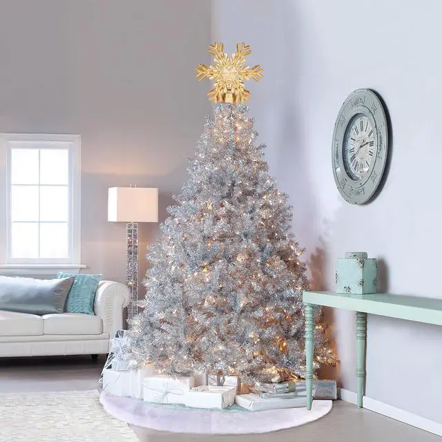 Alt view image 4 of 7 - SOVAWIN Christmas Tree Toppers Decoration with Snowflake Projector, Glittered Star Tree Topper for Holiday Fantastic Romantic Indoor Light Lamp Gift