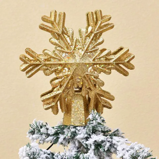 Alt view image 2 of 7 - SOVAWIN Christmas Tree Toppers Decoration with Snowflake Projector, Glittered Star Tree Topper for Holiday Fantastic Romantic Indoor Light Lamp Gift