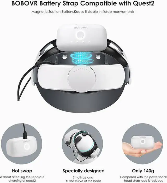Alt view image 10 of 14 - BOBOVR M2 Pro Strap with Battery For Oculus Quest 2 VR Headset Halo Strap Battery Pack C2 Carry Case F2 Fan For Quest2 Accessory with C2 F2