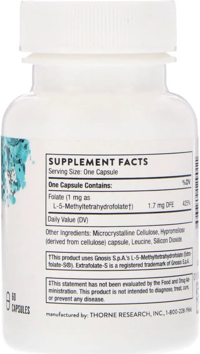 Alt view image 4 of 4 - Thorne Research 5-MTHF 60 Vegetarian Capsules