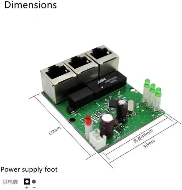 Alt view image 3 of 5 - switch mini 3 port ethernet switch 10 / 100mbps rj45 network switch hub pcb module board for system integration module