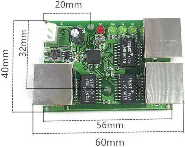 Alt view image 3 of 5 - factory direct mini fast 10 / 100mbps 3-port Ethernet network lan hub switch board two-layer pcb 5V 12V head port