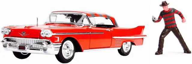 Alt view image 6 of 9 - 1958 Cadillac Series 62 Red with Freddy Krueger Diecast Figure "A Nightmare on Elm Street" Movie 1/24 Diecast Model Car by Jada
