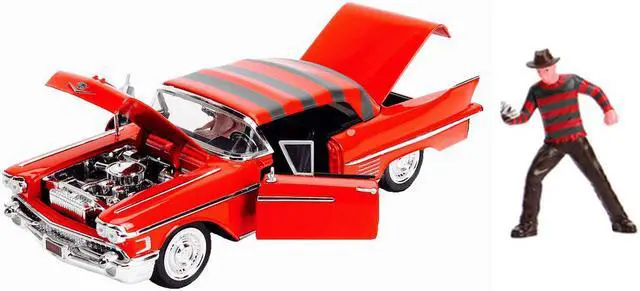 Alt view image 5 of 9 - 1958 Cadillac Series 62 Red with Freddy Krueger Diecast Figure "A Nightmare on Elm Street" Movie 1/24 Diecast Model Car by Jada