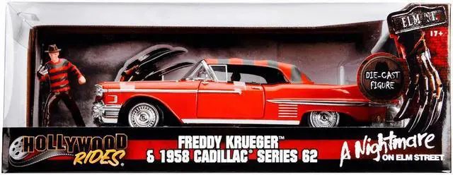 Alt view image 4 of 9 - 1958 Cadillac Series 62 Red with Freddy Krueger Diecast Figure "A Nightmare on Elm Street" Movie 1/24 Diecast Model Car by Jada
