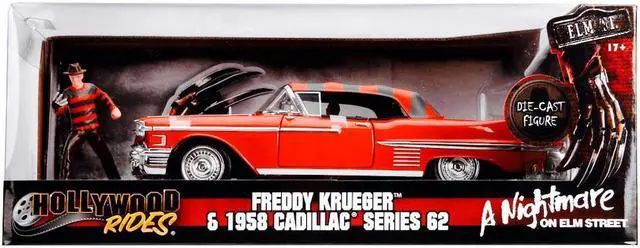 Alt view image 2 of 9 - 1958 Cadillac Series 62 Red with Freddy Krueger Diecast Figure "A Nightmare on Elm Street" Movie 1/24 Diecast Model Car by Jada