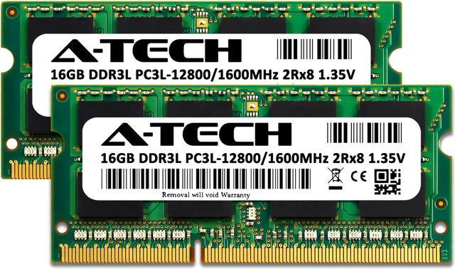 A-Tech 32GB (2x16GB) DDR3 / DDR3L 1600MHz SODIMM PC3-12800 2Rx8 1.35V CL11  Non-ECC Unbuffered 204-Pin SO-DIMM Notebook Laptop RAM Memory Upgrade Kit