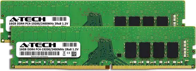 Alt view image 2 of 7 - A-Tech 32GB (2x16GB) DDR4 2400MHz DIMM PC4-19200 UDIMM Non-ECC Unbuffered 2Rx8 1.2V CL17 288-Pin Dual Rank Desktop Computer RAM Memory Upgrade Kit