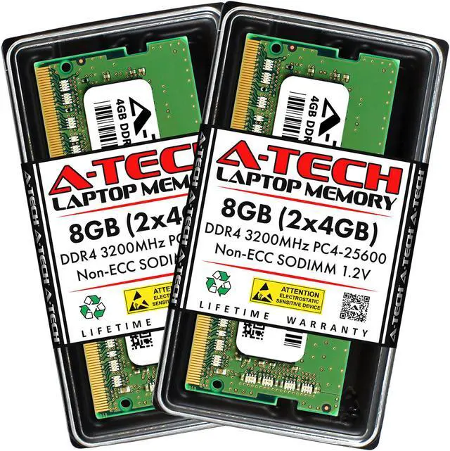 Main image of A-Tech 8GB (2x4GB) DDR4 3200MHz SODIMM PC4-25600 Non-ECC Unbuffered CL22 1.2V 260-Pin SO-DIMM Laptop Notebook Computer RAM Memory Upgrade Kit