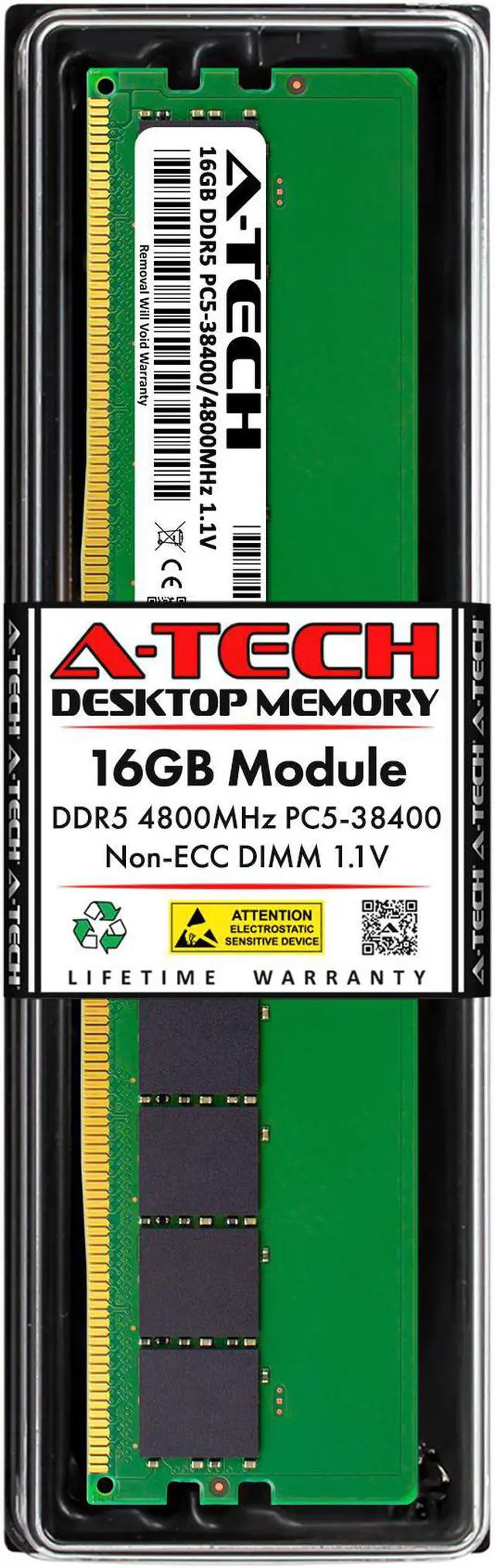 Main image of A-Tech 16GB DDR5 4800MHz DIMM PC5-38400 Non-ECC Unbuffered CL40 UDIMM 288-Pin 1.1V Desktop RAM Memory Module